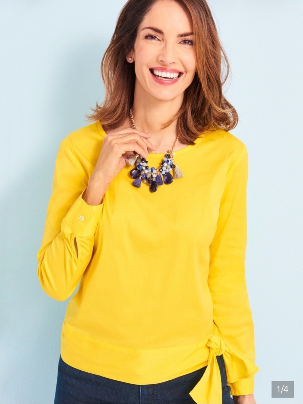 Talbots Bright Yellow Tie-Hem Crewneck Sweatshirt